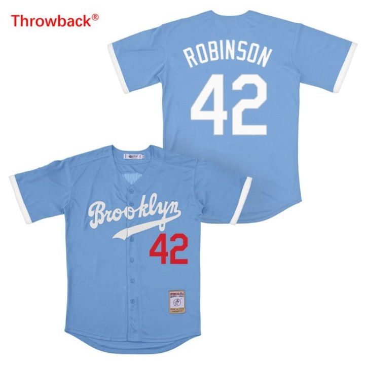 Custom Men Los Angeles Dodgers #42 Robinson Light Blue Throwback MLB Jerseys->nfl hats->Sports Caps